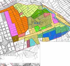 Plano parcelario catastral del Sector ZP-Pn5 con el conjunto de parcelas afines señalado en azul